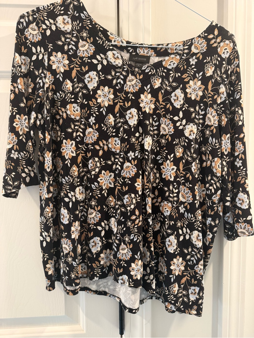 J. Jill Black Floral Wearever 3/4-Sleeve Knit Top